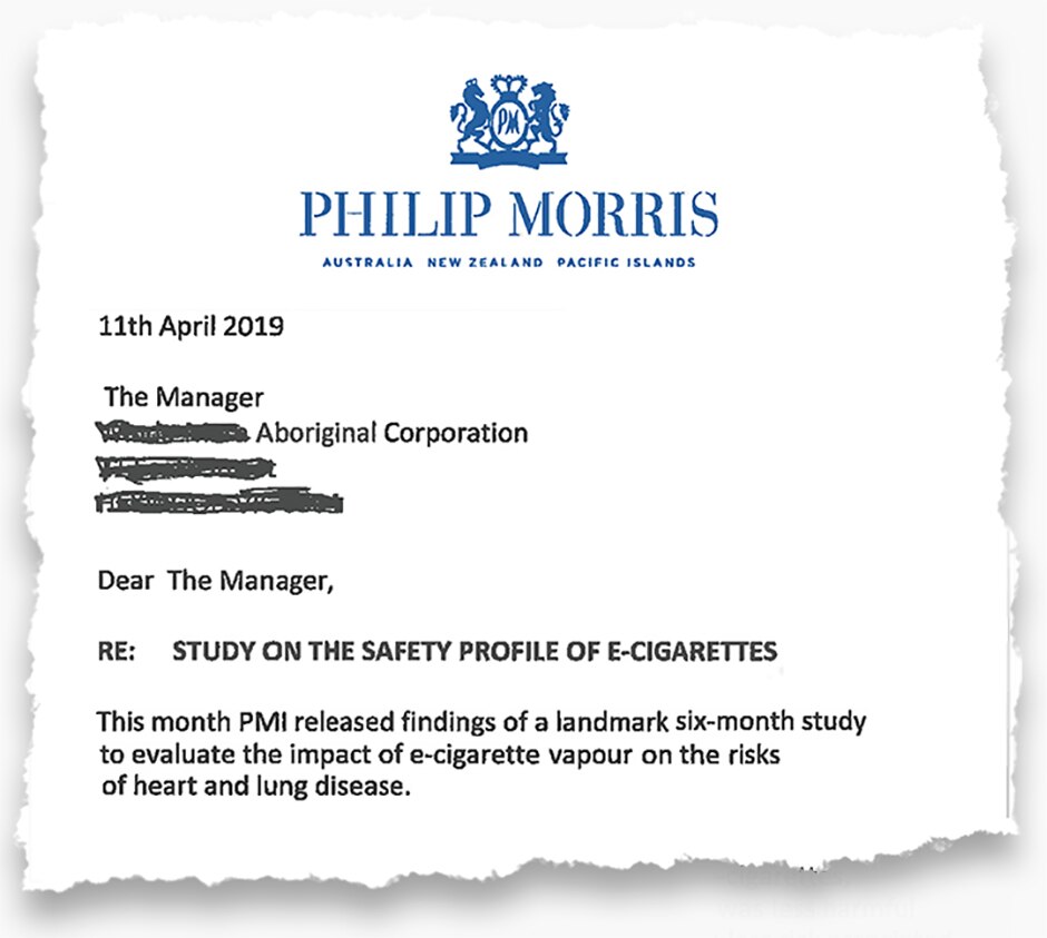 A tear out of the Philip Morris letter to an Indigenous health group.