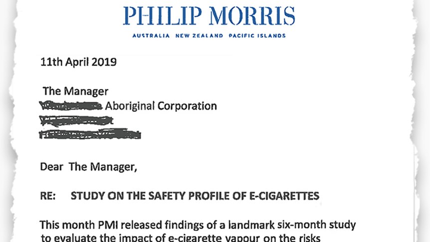 A tear out of the Philip Morris letter to an Indigenous health group.