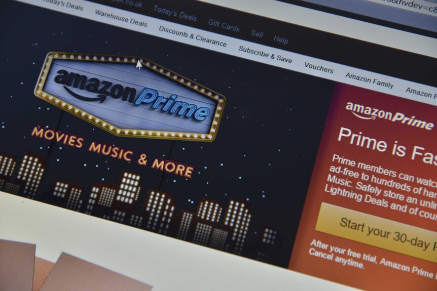 A computer screen displaying the Amazon Prime website.