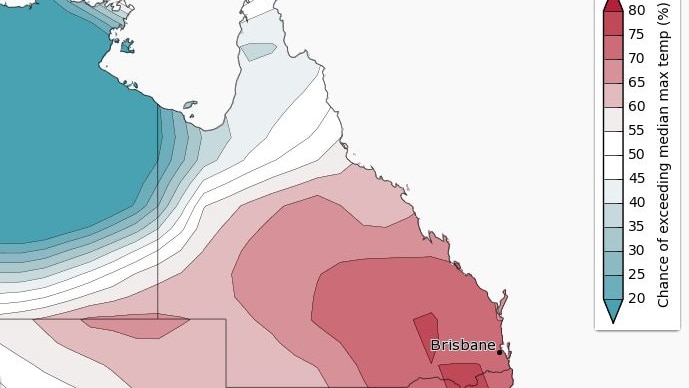 BOM forecast map of areas likely to have above average temperatures in February