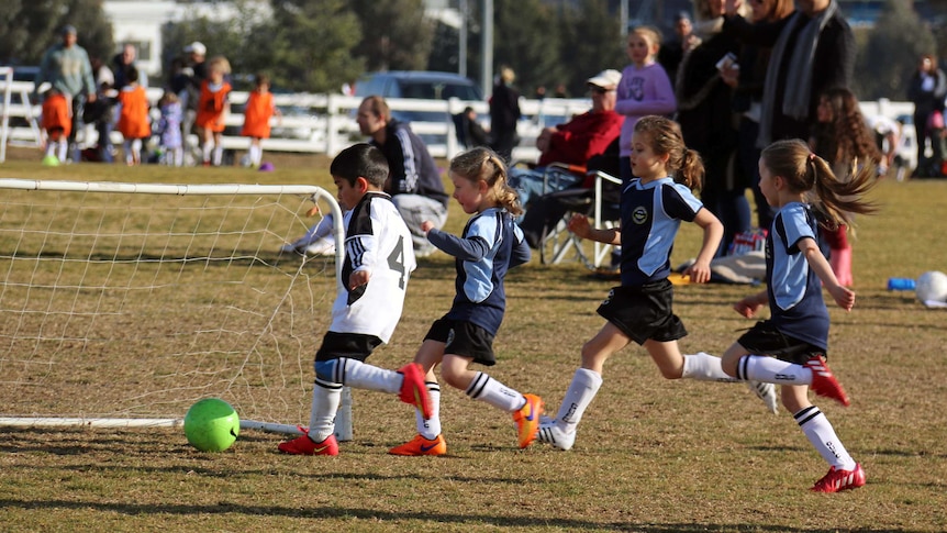 Children playing soccer