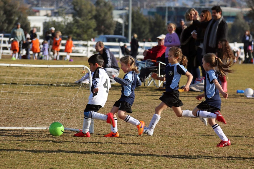 Children playing soccer