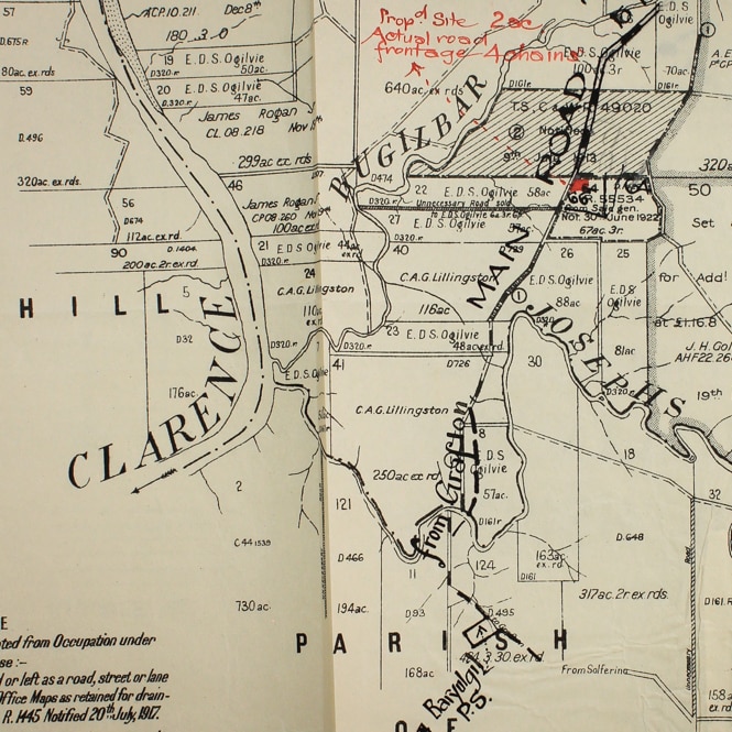 Map from the 1930s showing the location of the Aboriginal School four kilometers north of Baryulgil.