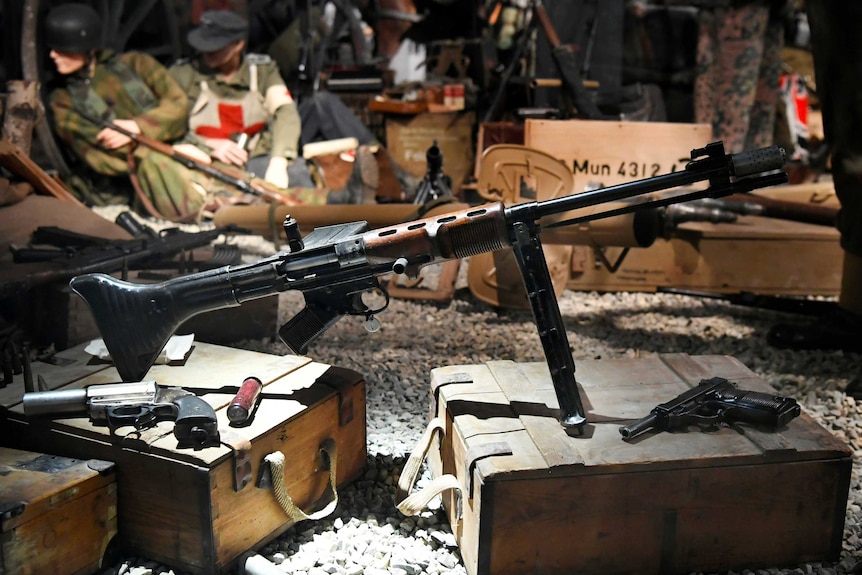 Rare German weapons are displayed behind armoured glass.