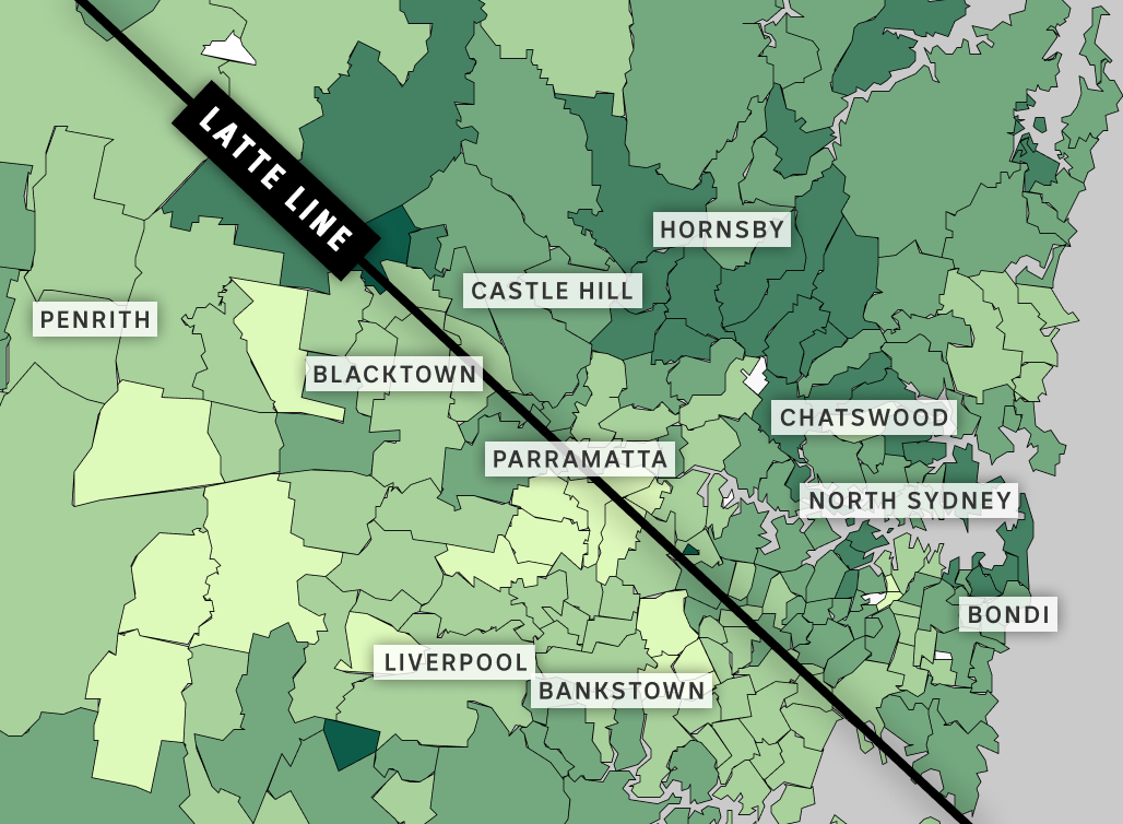 Map of vaccination rates by Greater Sydney postcode