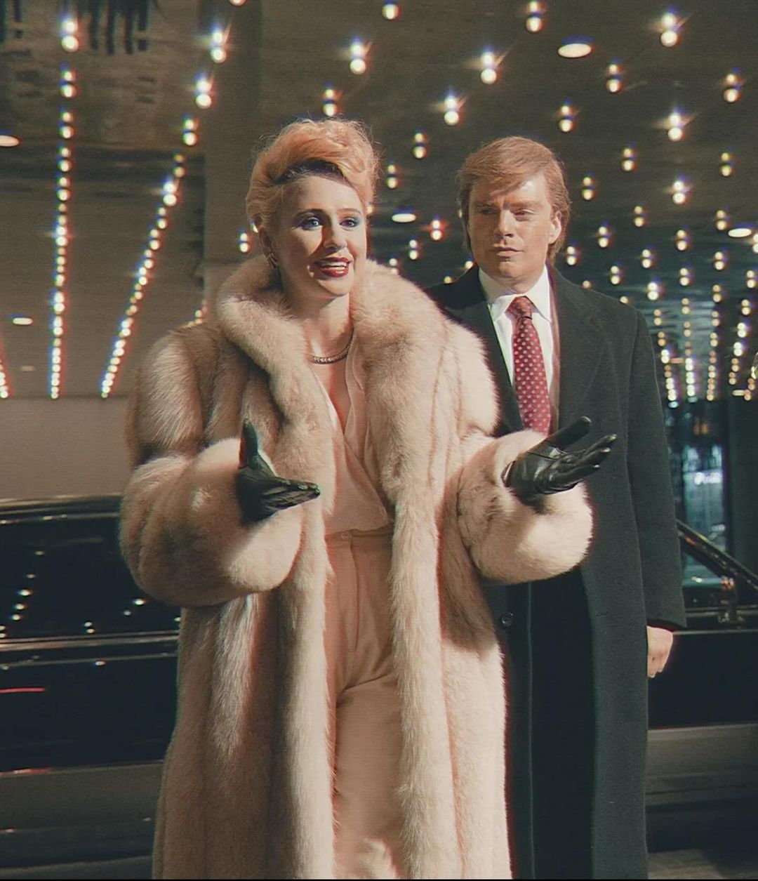 Maria Bakalova as Ivana Trump and Sebastian Stan as Donald Trump in The Apprentice.