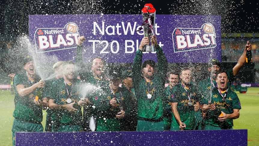 Nottinghamshire celebrates winning the T20 Blast