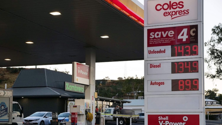 A petrol station in Mt Isa has a sign out front for fuel costing $143.9.