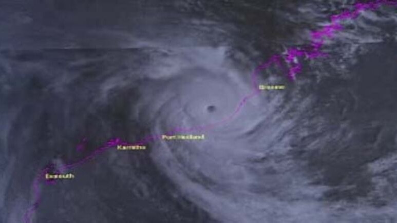 The eye of Cyclone Laurence as it approaches the WA north west coast