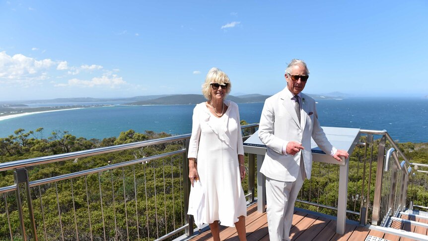 Prince Charles and his wife, Camilla the Duchess of Cornwall at the Mt Adelaide lookout in Albany