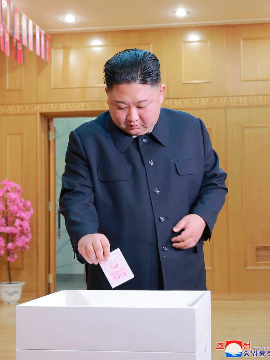 North Korean leader Kim Jong-un casts his vote in Pyongyang.