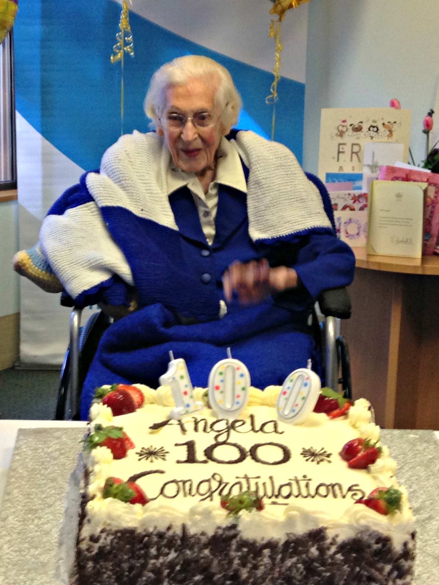 Sister Angela with birthday cake