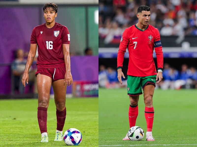 Uma imagem composta de dois jogadores, um homem e uma mulher, ambos em vermelho