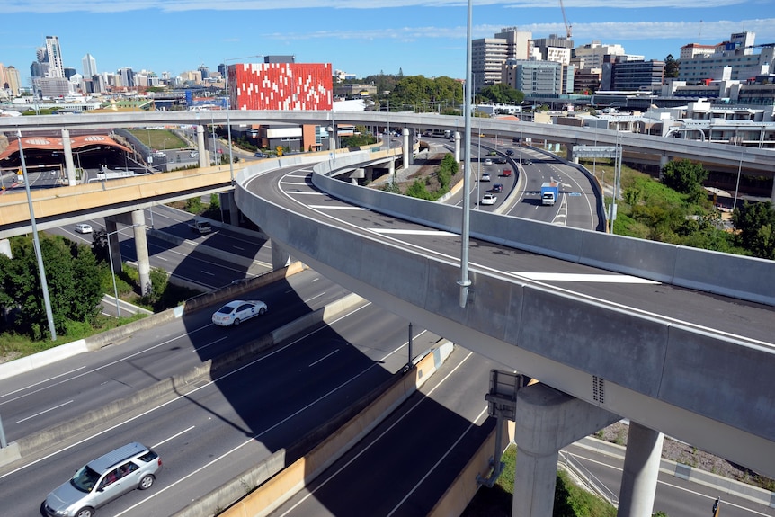 Cars move through the network of roadways and flyovers at Bowen Hills.