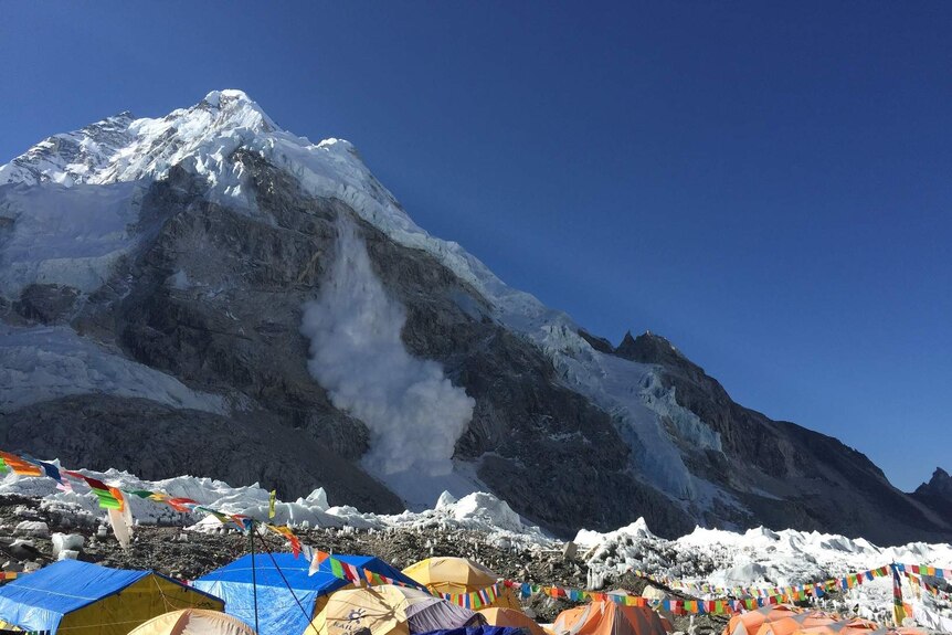 An avalanche seen from Everest Base Camp