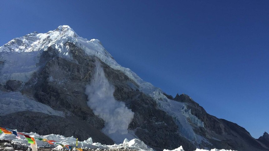An avalanche seen from Everest Base Camp