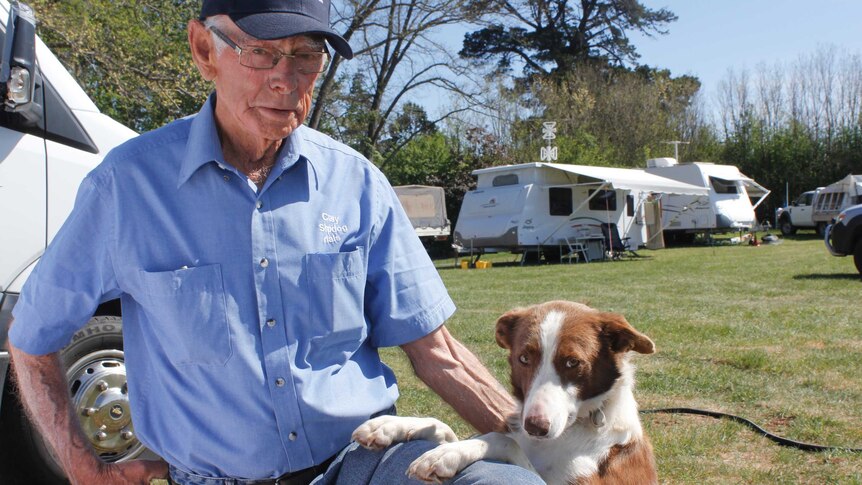 George Lane with his dog Elle in Campbell Town, Tasmania