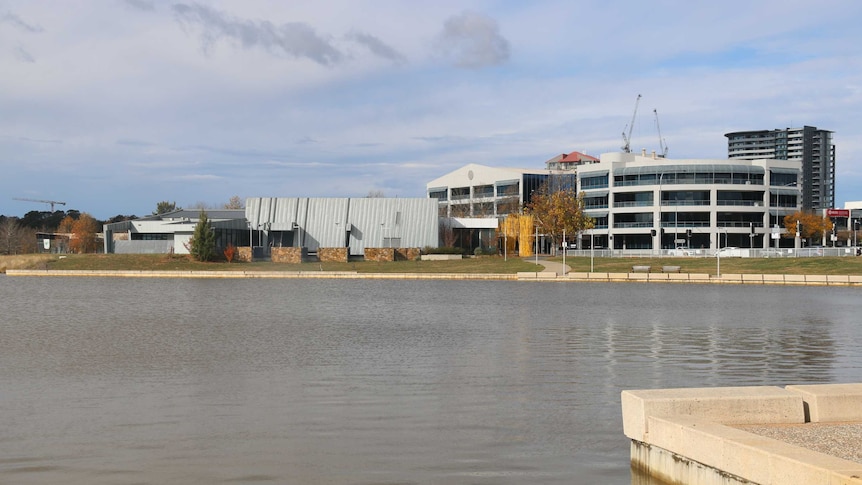 Belconnen town centre viewed from across lake Ginninderra