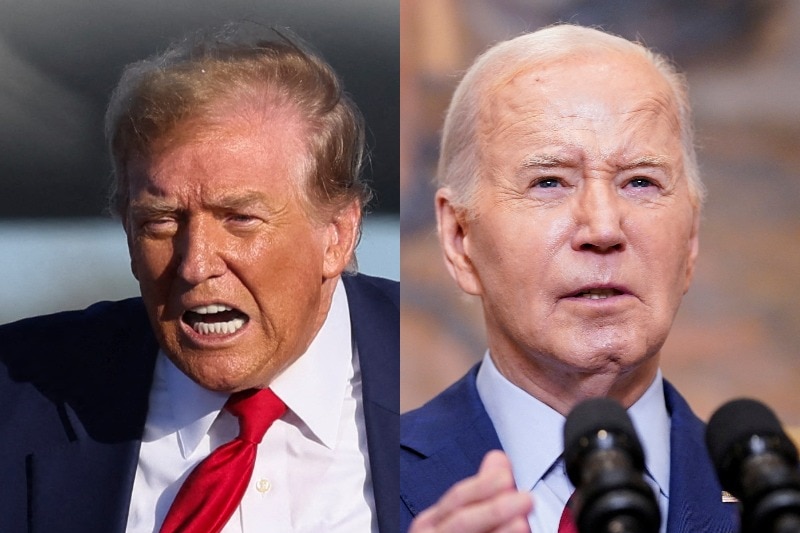 Headshots of Donald Trump and Joe Biden speaking