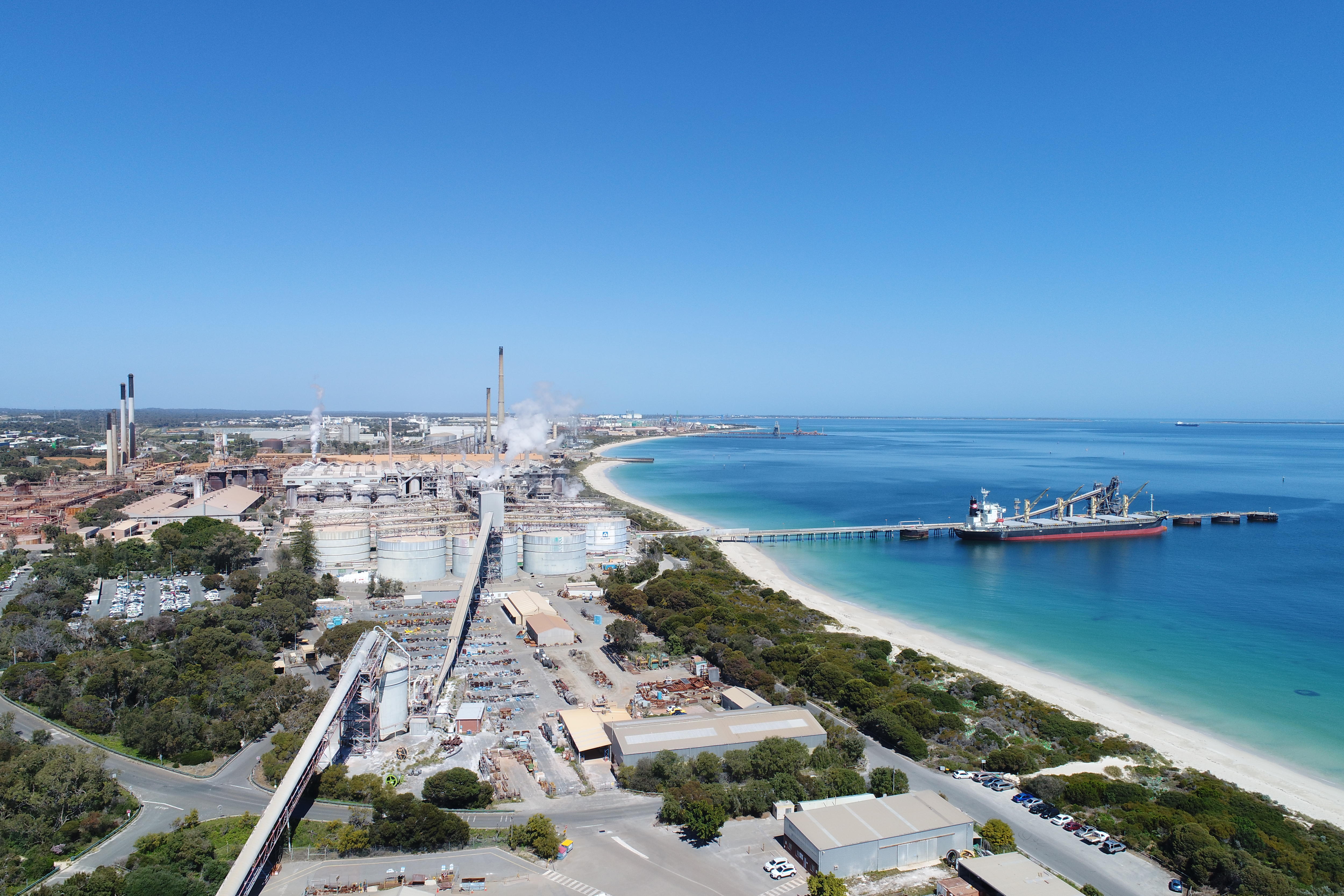 An aerial shot of an aluminum refinery in Kwinana