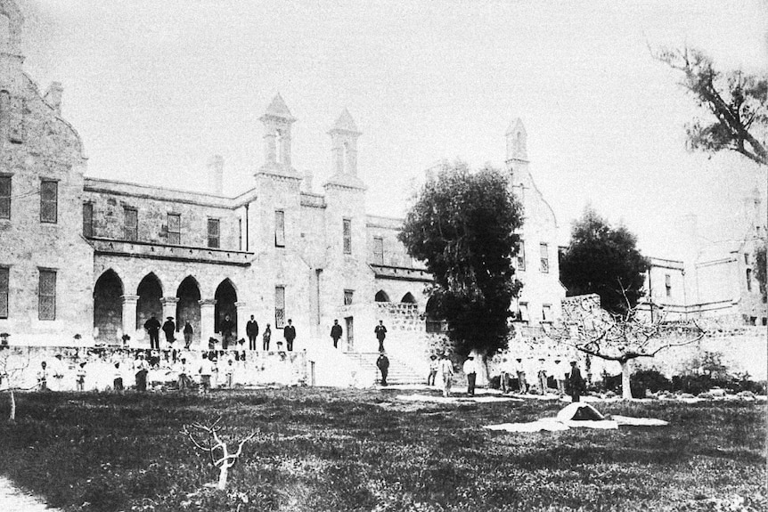 Historic black and white photo of Fremantle Lunatic Asylum