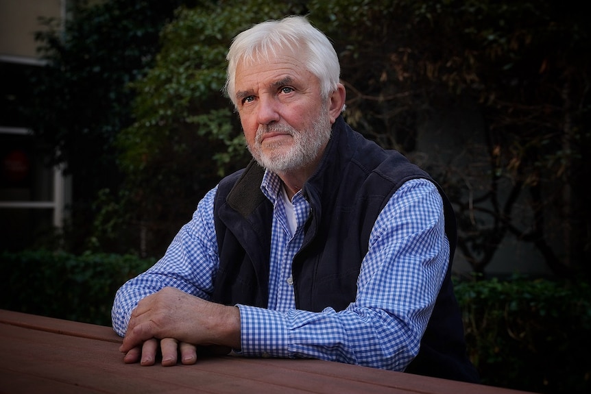 Doctor Julian Amos, photographed at ABC Hobart by Mitchell Woolnough.