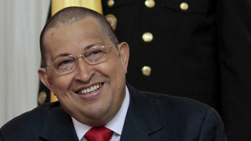 Venezuelan president Hugo Chavez appears with a new hair cut due to his cancer treatment.