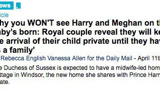 Headline about Meghan and Harry keeping the birth private