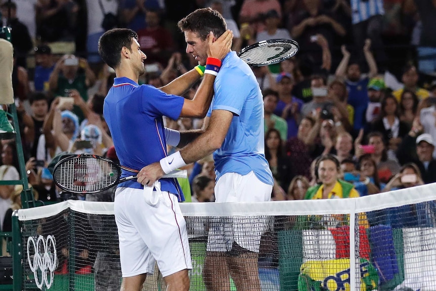 Novak Djokovic and Juan Martin del Potro after Rio Olympics match