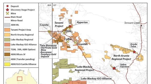 A map of ABM Resources' interests in Central Australia