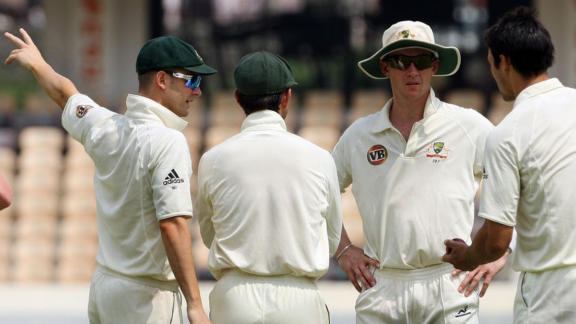 Clarke, Ponting, Lee and Johnson discuss field placements
