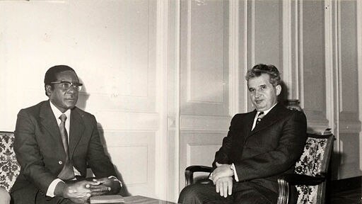 Robert Mugabe meets with Romania's late Communist leader Nicolae Ceausescu in 1976.