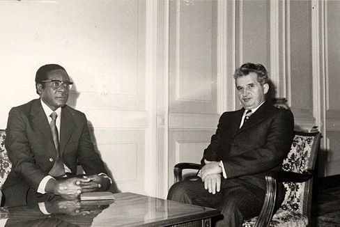 Robert Mugabe meets with Romania's late Communist leader Nicolae Ceausescu in 1976.