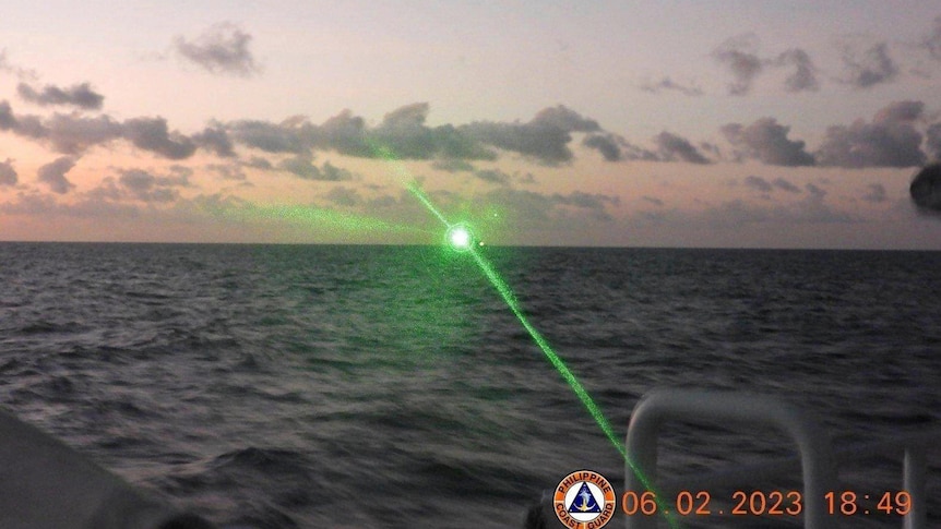 A laser beam shot from a patrol boat. 