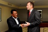 'Not a negotiation': Tony Abbott shakes hands with Nauru's president Marcus Stephen