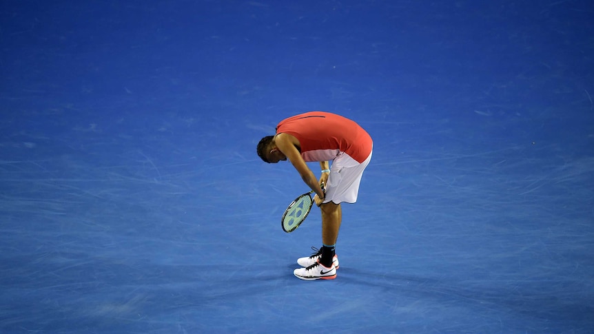 Third-round exit ... Nick Kyrgios could only take one set off sixth seed Tomas Berdych