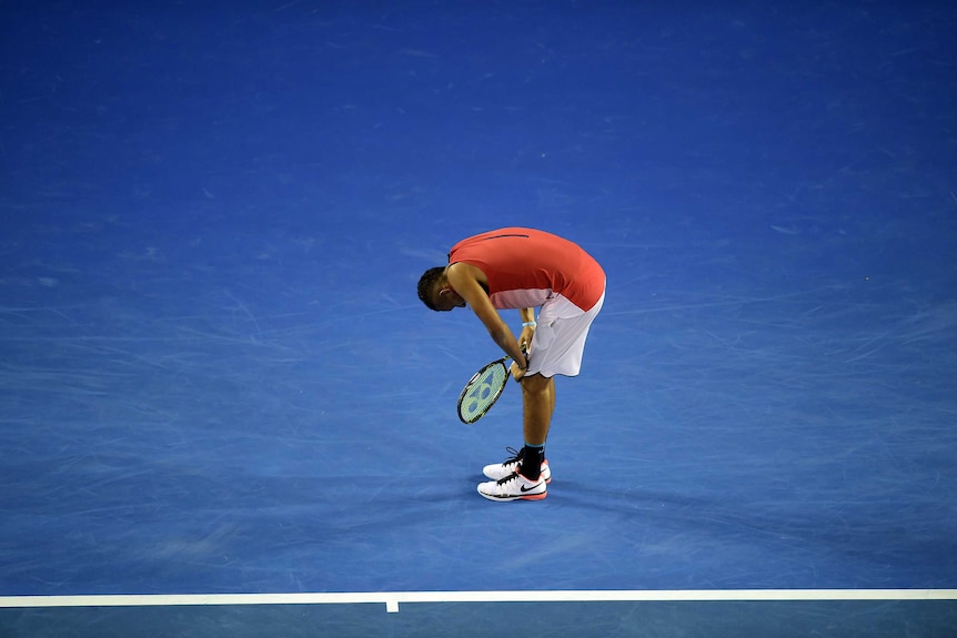 Third-round exit ... Nick Kyrgios could only take one set off sixth seed Tomas Berdych