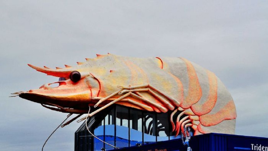The original big prawn sat on top of fuel station.