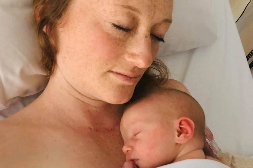 Adelaide physio and endurance runner Lauren Rooke with newborn daughter Isla.