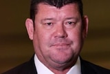 James Packer with lips presses together at Crown Casino in Melbourne