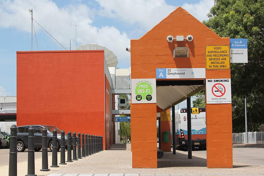 A photo of a bus stop in Darwin.