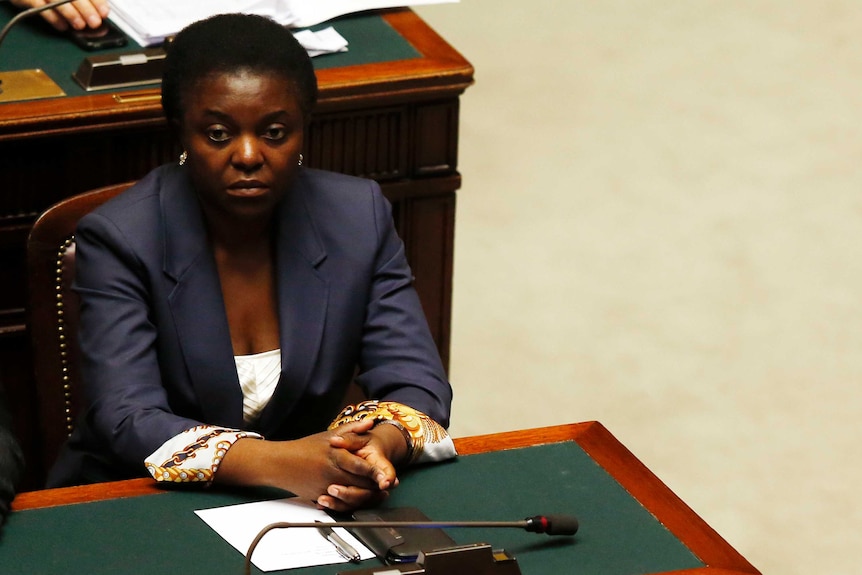 Congo-born Italian minister for integration Cecile Kyenge sits in the lower house of the Italian parliament.