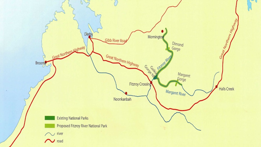 A map of the proposed national park, with a light yellow background.