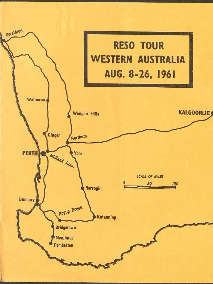 Map showing an 18-day Reso tour all around WA in 1961.