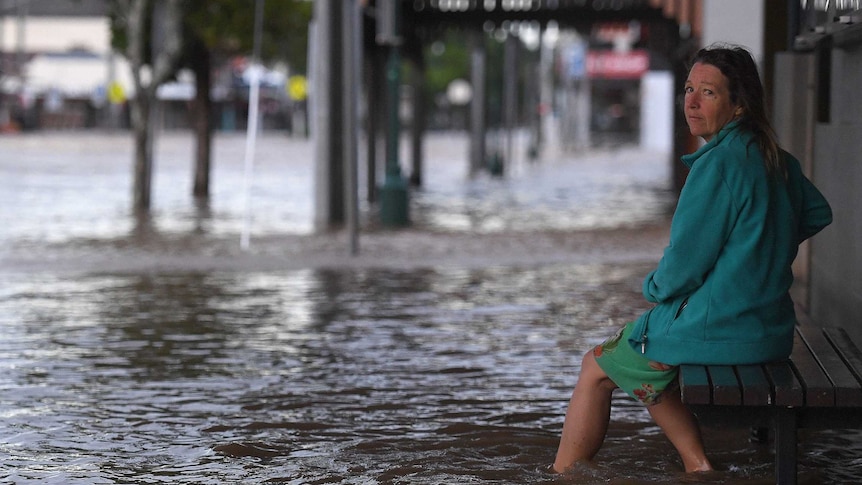 Lismore CBD is seen flooded after the Wilson River breached its banks early Friday