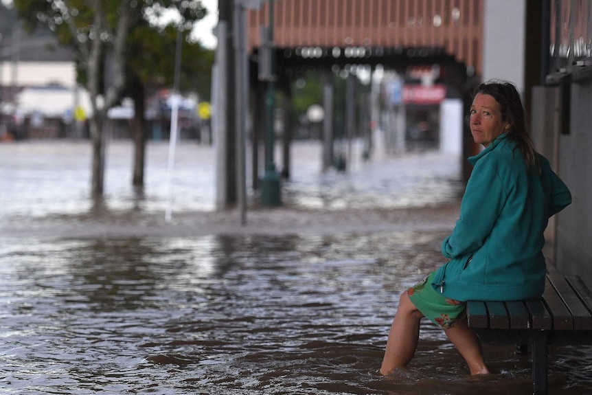 Lismore CBD is seen flooded after the Wilson River breached its banks early Friday