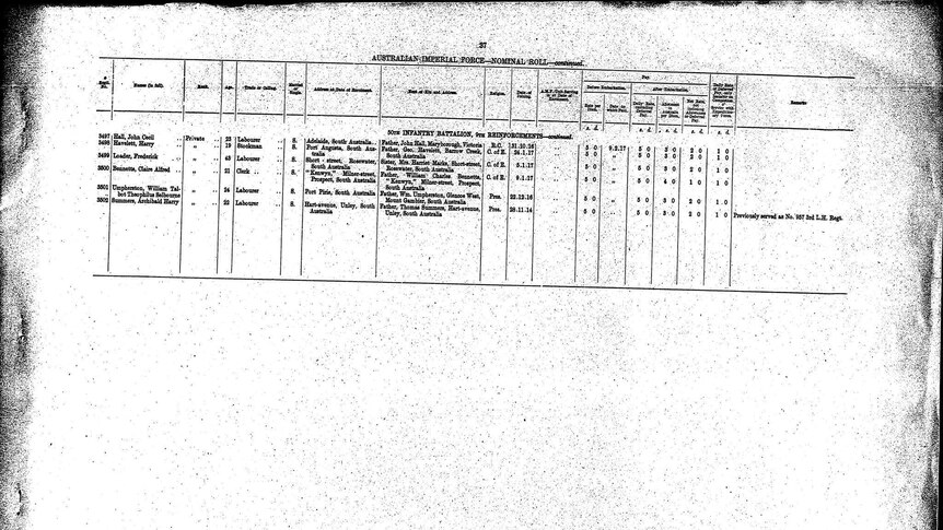 The military record of NT digger Harry Havelett, who died on the Western Front.