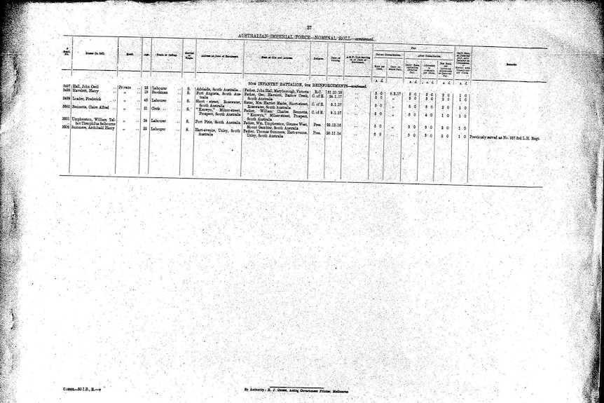 The military record of NT digger Harry Havelett, who died on the Western Front.