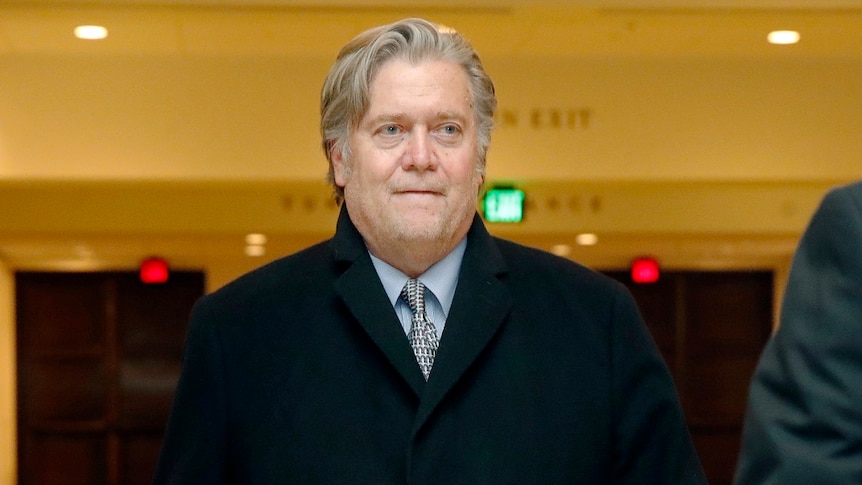 A close-up of Steve Bannon looking serious.