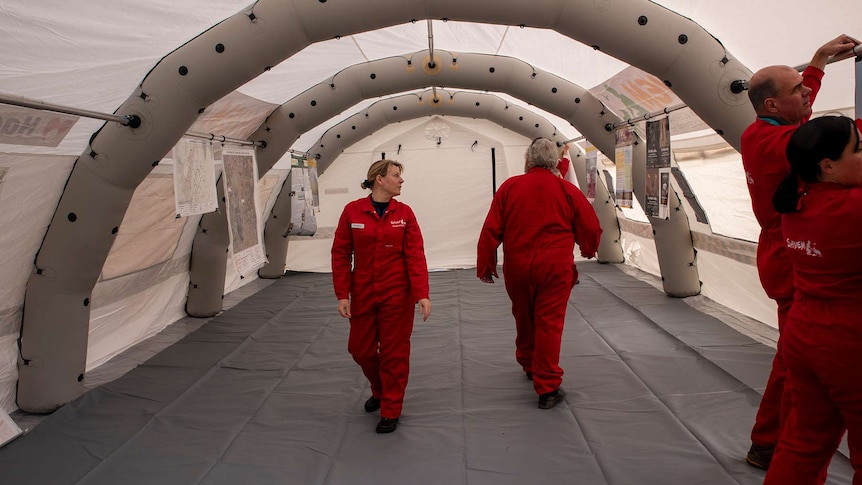Inside the inflatable veterinary hospital
